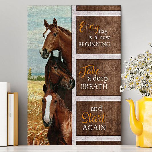 Every Day Is A New Beginning Horses Rice Field Canvas Art - Bible Verse Wall Art - Christian Inspirational Wall Decor