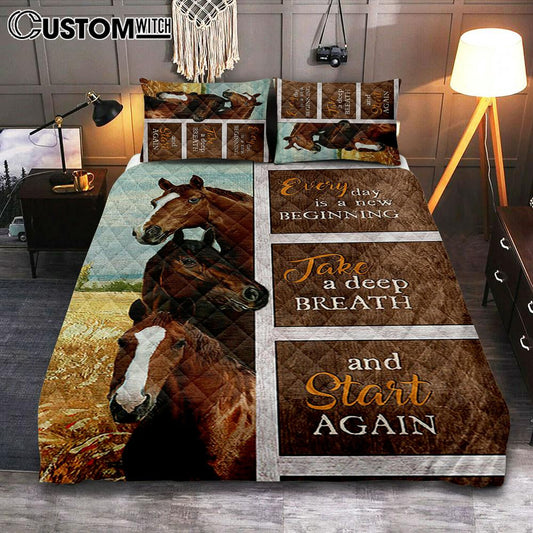 Every Day Is A New Beginning Horses Rice Field Quilt Bedding Set Art