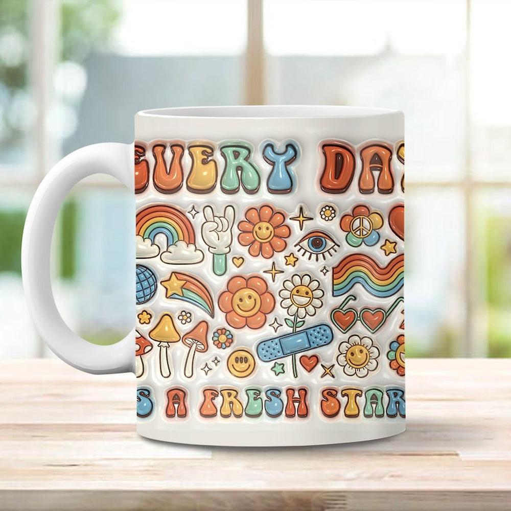 Every Day Is A Fresh Start 3D Inflated Mug, 3D Coffee Mug, Cute 3D Inflated Mug, Birthday Gift, Christimas Gift