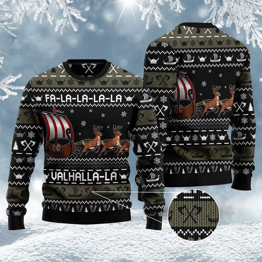 Fa-La-La-Valhalla Viking Ship Ugly Christmas Sweater, Funny Xmas Sweater, Sweater Xmas