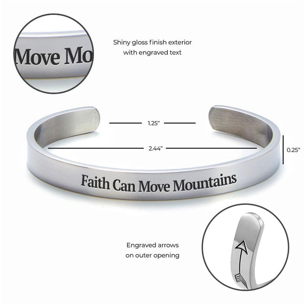 Faith Can Move Mountains Personalized Cuff Bracelet, Christian Bracelet For Women, Bible Verse Bracelet, Christian Jewelry