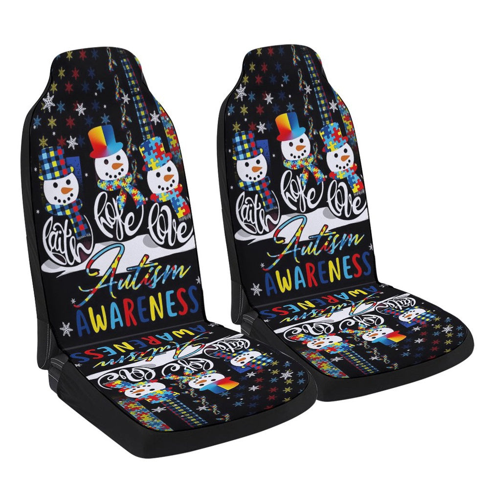 Faith Hope Love Autism Awareness Snowman Christmas Cars Seat Cover, Christmas Car Seat Covers, Car Decor Gift