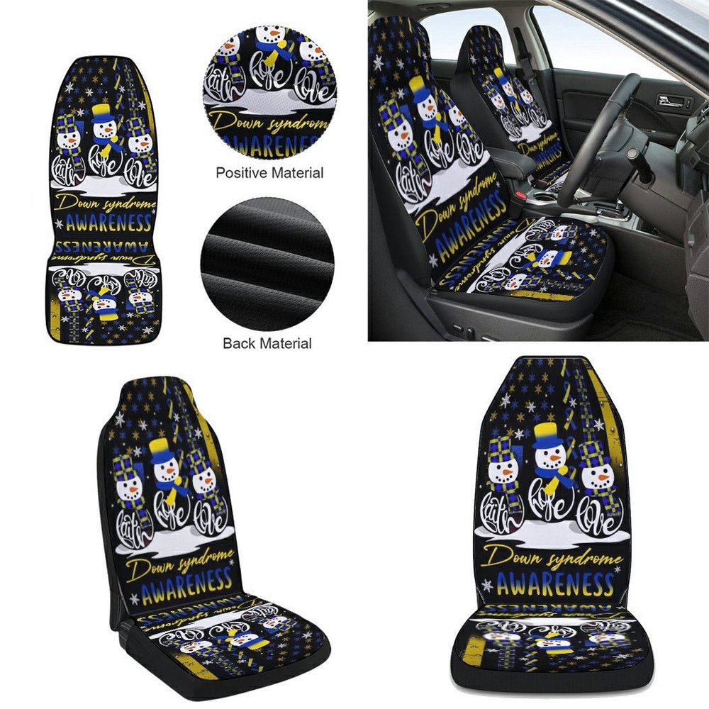 Faith Hope Love Down Syndrome Awareness Snowman Christmas Cars Seat Cover, Christmas Car Seat Covers, Car Decor Gift