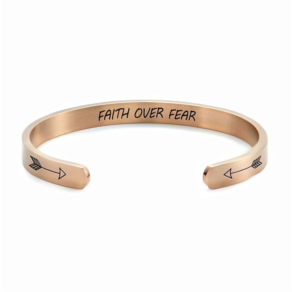 Faith Over Fear Personalized Cuff Bracelet, Christian Bracelet For Women, Bible Verse Bracelet, Christian Jewelry