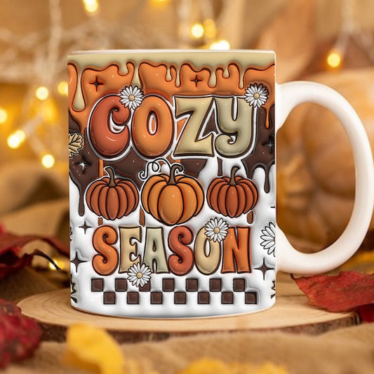 Fall Vibes 3D Mug, 3D Cozy Season Fall Inflated Mug, Pumpkin 3D Inflated Mug, Gift For Thanksgiving