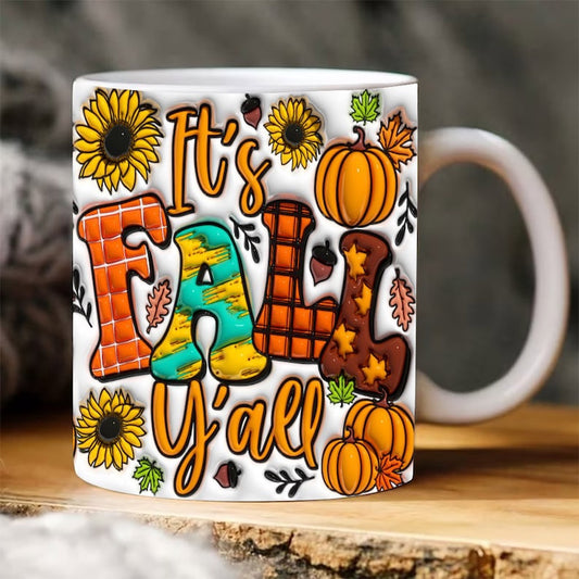 Fall Vibes 3D Mug, 3D Fall Pumpkin Inflated Mug, It'S Fall Y'All Mug, Pumpkin 3D Inflated Mug, Gift For Thanksgiving
