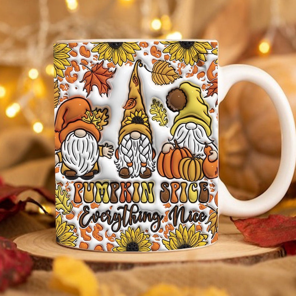 Fall Vibes 3D Mug, 3D Fall Vibes Gnomes Pumpkin Inflated Mug, Pumpkin 3D Inflated Mug, Gift For Thanksgiving
