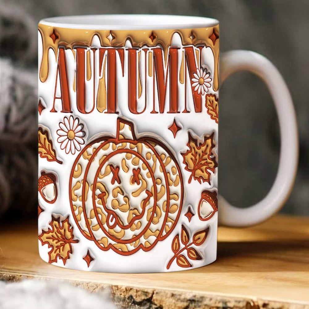 Fall Vibes 3D Mug, 3D Fall Vibes Inflated Mug, 3D Retro Autum Vibes Inflated Mug, Pumpkin 3D Inflated Mug, Gift For Thanksgiving