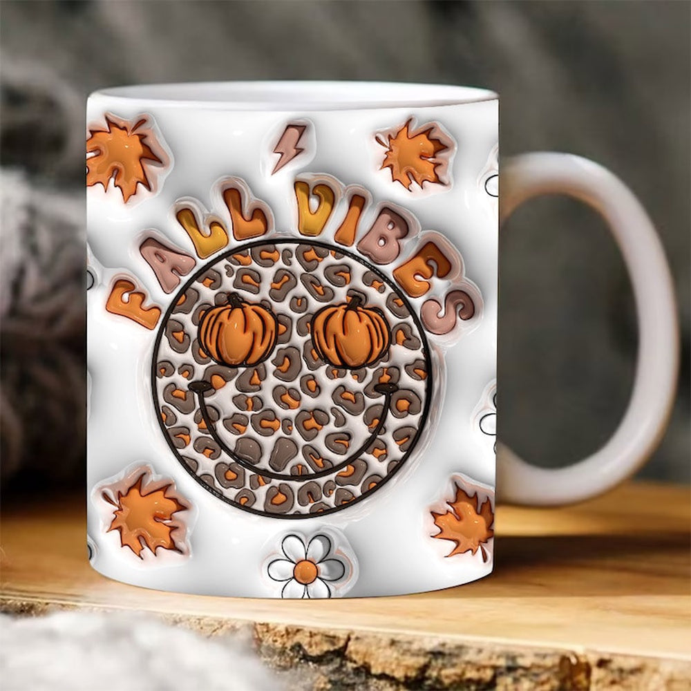 Fall Vibes 3D Mug, 3D Fall Vibes Inflated Mug, Retro Fall Puffy Mug, Pumpkin 3D Inflated Mug, Gift For Thanksgiving