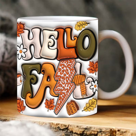 Fall Vibes 3D Mug, 3D Hello Fall Inflated Mug, Pumpkin 3D Inflated Mug, Gift For Thanksgiving