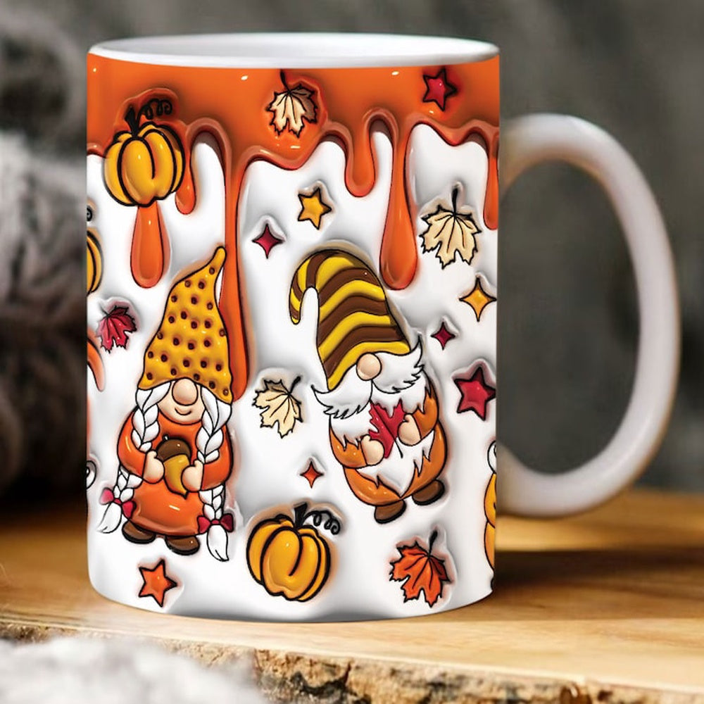 Fall Vibes 3D Mug, 3D Inflated Fall Gnomes Mug, Pumpkin 3D Inflated Mug, Gift For Thanksgiving
