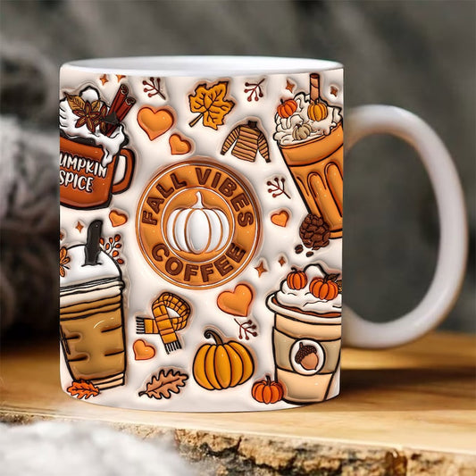 Fall Vibes 3D Mug, 3D Inflated Fall Vibes Coffee Mug, Pumpkin 3D Inflated Mug, Gift For Thanksgiving