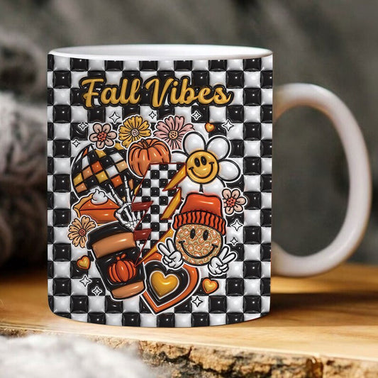 Fall Vibes 3D Mug, 3D Inflated Fall Vibes Mug, Pumpkin 3D Inflated Mug, Gift For Thanksgiving