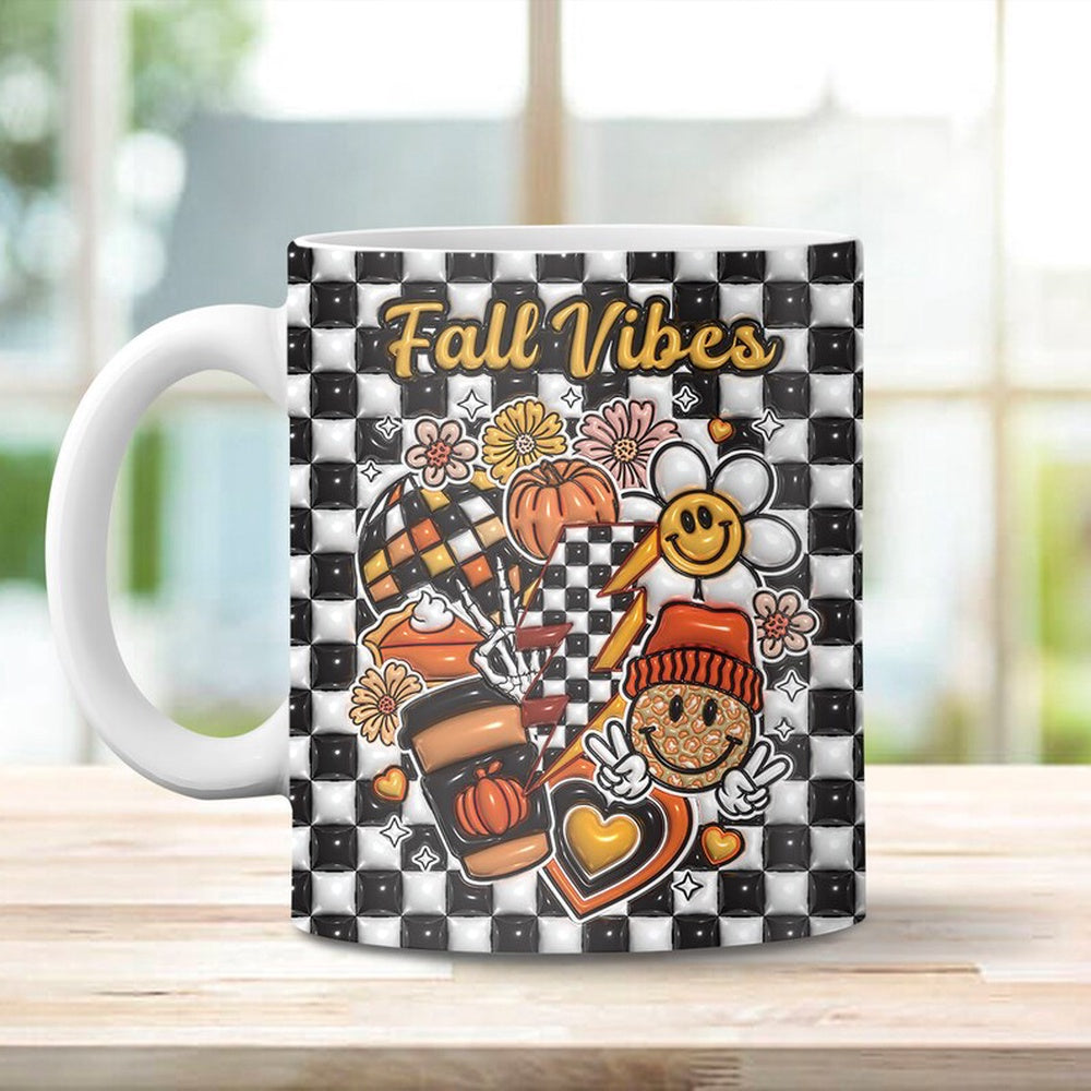 Fall Vibes 3D Mug, 3D Inflated Fall Vibes Mug, Pumpkin 3D Inflated Mug, Gift For Thanksgiving