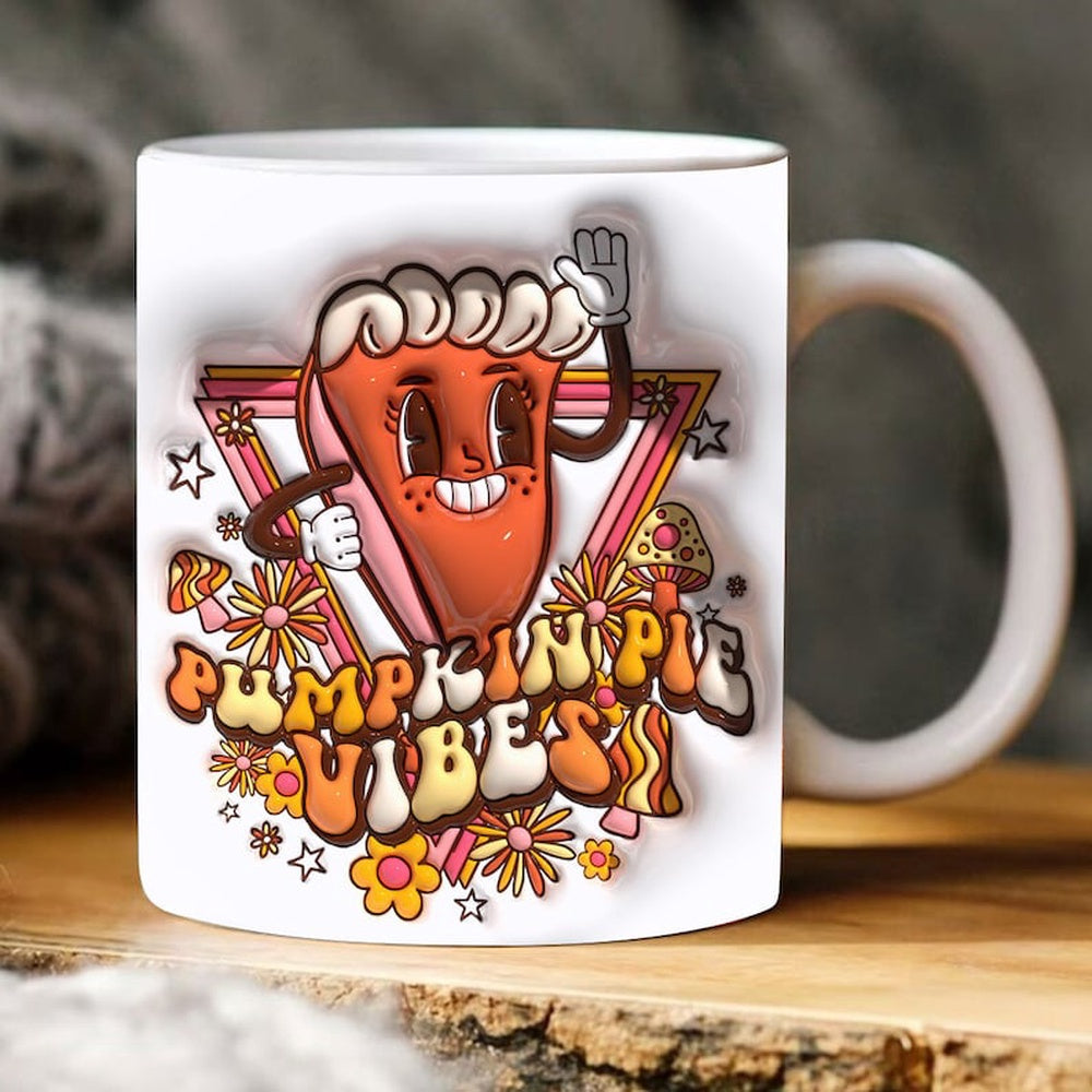 Fall Vibes 3D Mug, 3D Inflated Pumpkin Pie Vibes Mug, Pumpkin 3D Inflated Mug, Gift For Thanksgiving