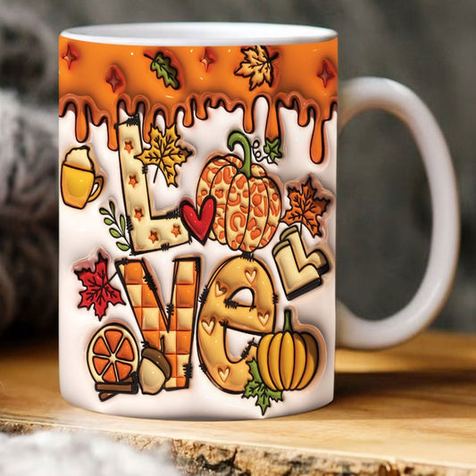 Fall Vibes 3D Mug, 3D Love Fall Inflated Mug, Pumpkin 3D Inflated Mug, Gift For Thanksgiving