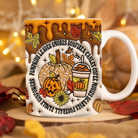 Fall Vibes 3D Mug, 3D Pumpkin Season Fall Inflated Mug, Pumpkin 3D Inflated Mug, Gift For Thanksgiving