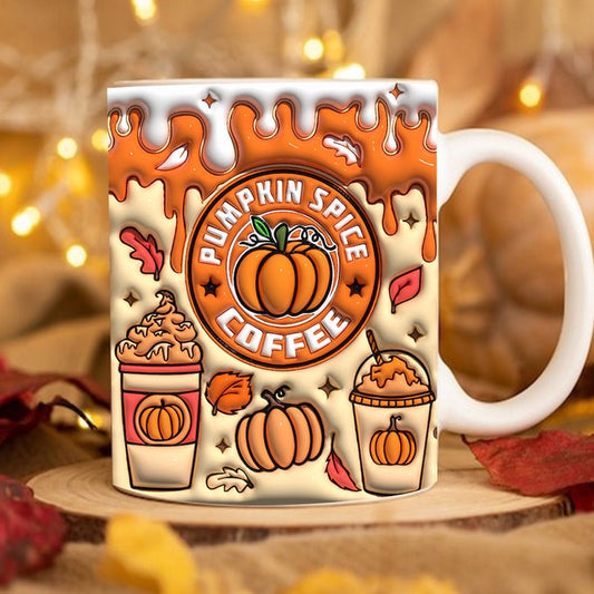 Fall Vibes 3D Mug, 3D Pumpkin Spice Coffee Inflated Mug, Pumpkin 3D Inflated Mug, Gift For Thanksgiving
