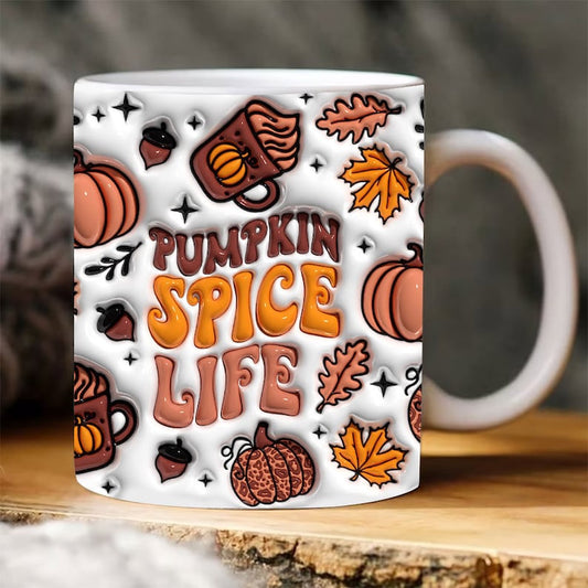 Fall Vibes 3D Mug, 3D Pumpkin Spice Life Inflated Mug, Pumpkin 3D Inflated Mug, Gift For Thanksgiving