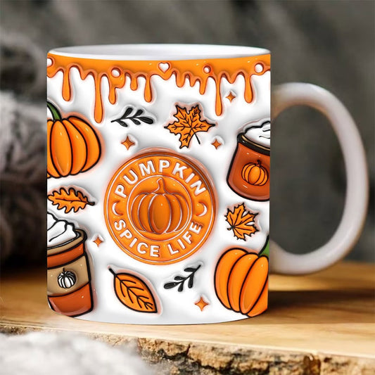 Fall Vibes 3D Mug, 3D Pumpkin Spice Life Inflated Mugs, Pumpkin 3D Inflated Mug, Gift For Thanksgiving