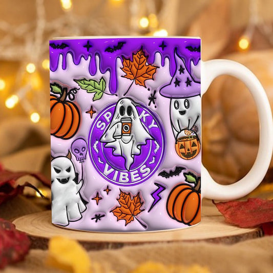 Fall Vibes 3D Mug, 3D Spooky Vibes Inflated Mug, 3D Puff Halloween Pumpkin Mug, Pumpkin 3D Inflated Mug, Gift For Thanksgiving