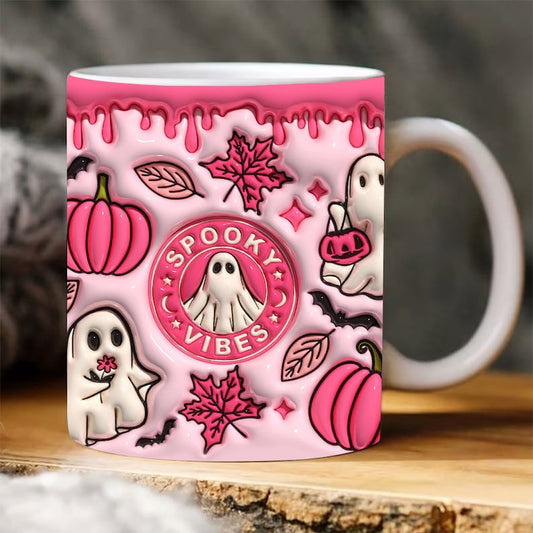 Fall Vibes 3D Mug, 3D Spooky Vibes Inflated Mug,Puff Pumpkin Mug, Pumpkin 3D Inflated Mug, Gift For Thanksgiving