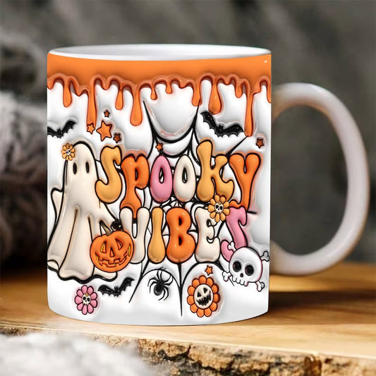 Fall Vibes 3D Mug, 3D Spooky Vibes Inflated Mug, Puff Pumpkin Mug, Pumpkin 3D Inflated Mug, Gift For Thanksgiving