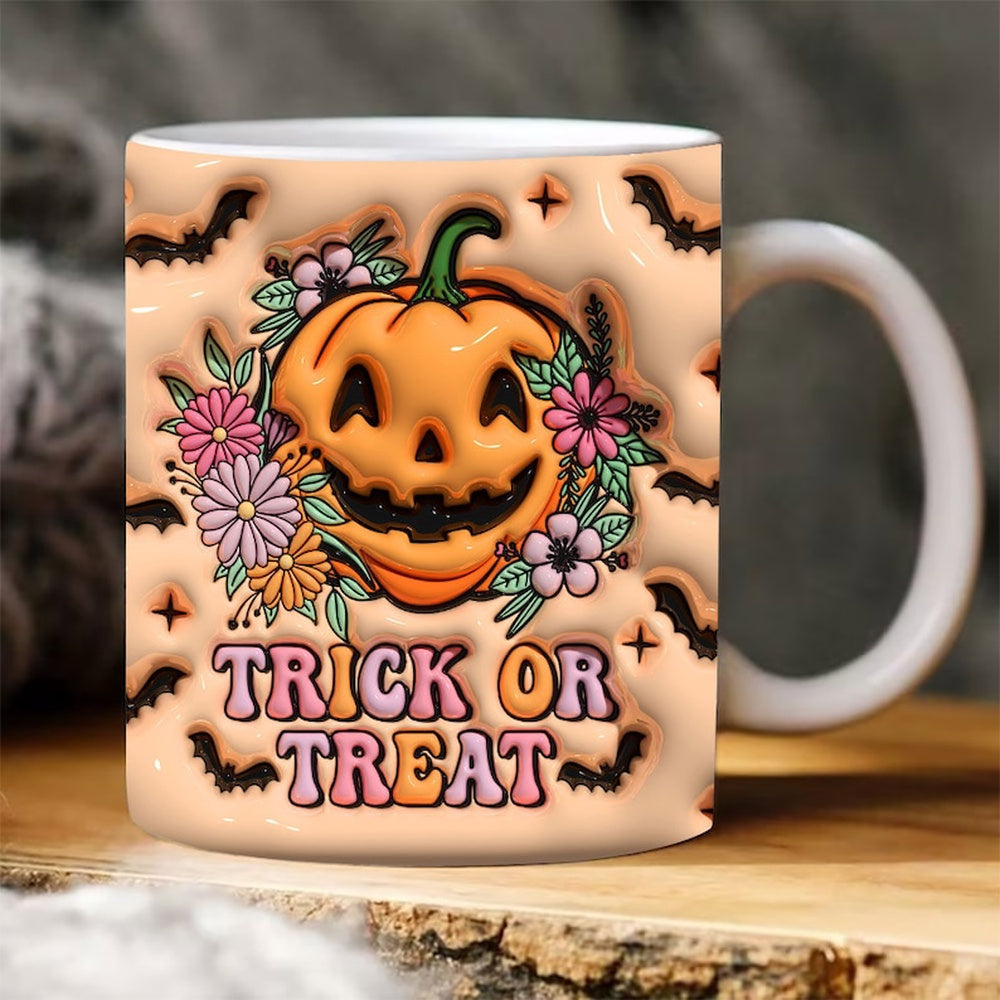 Fall Vibes 3D Mug, 3D Trick Or Treat Fall Vibes Inflated Mug, Pumpkin 3D Inflated Mug, Gift For Thanksgiving