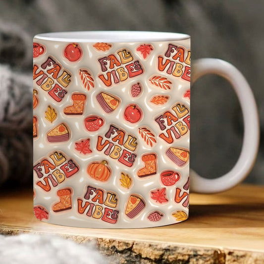 Fall Vibes 3D Mug, Inflated Fall Vibes Mugs, Pumpkin 3D Inflated Mug, Gift For Thanksgiving