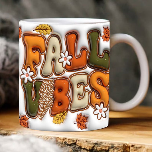 Fall Vibes 3D Mug, Inflated Sprinkle Fall Vibes Mug, Pumpkin 3D Inflated Mug, Gift For Thanksgiving