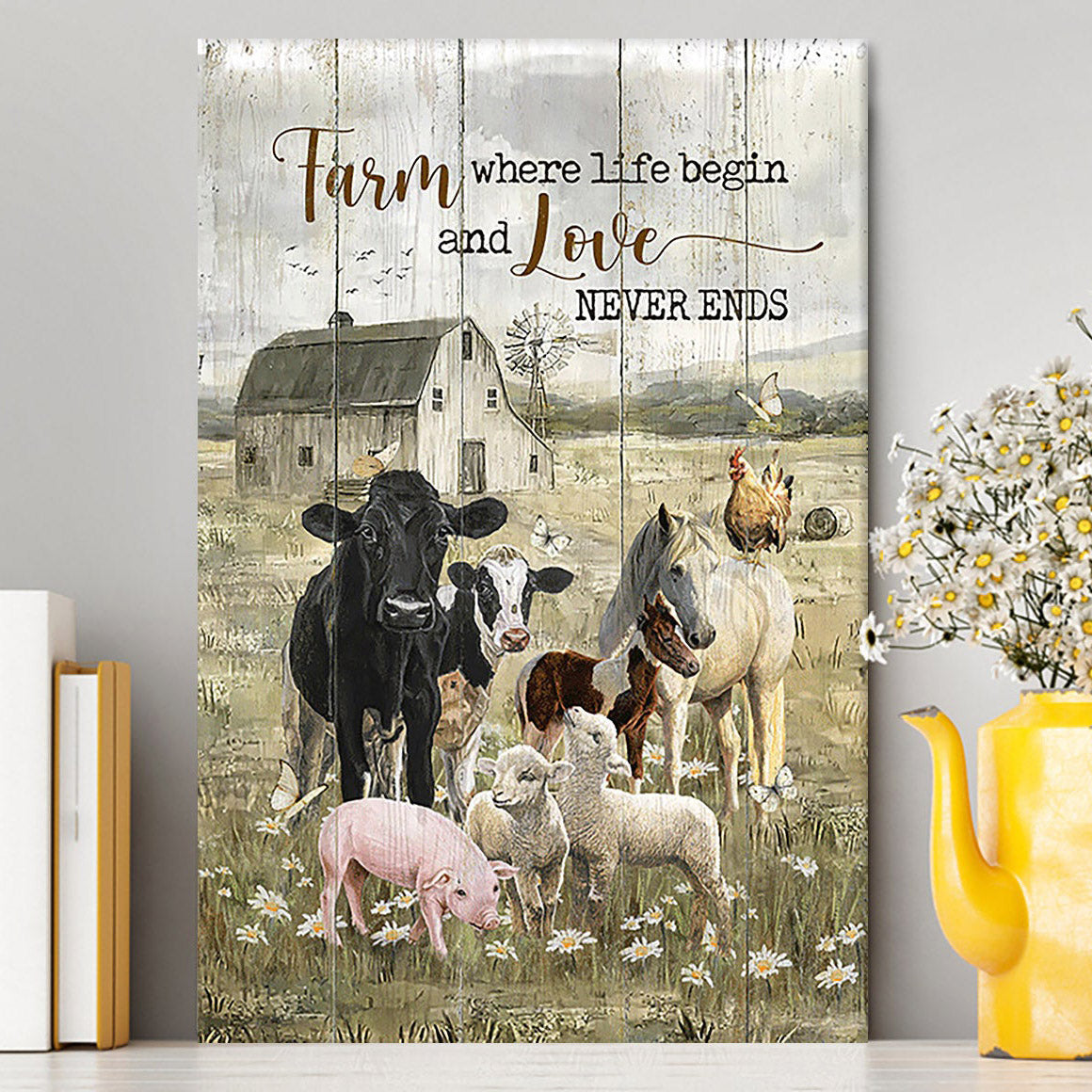 Farm Where Life Begin And Love Never Ends Cow Animal Of God Canvas - Christian Wall Art - Religious Home Decor