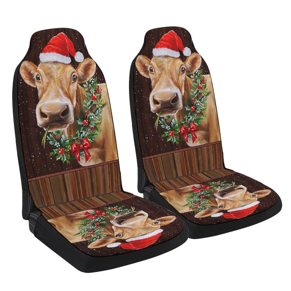 Farm Funny Cow Cattle Christmas Cars Seat Cover, Christmas Car Seat Covers, Car Decor Gift