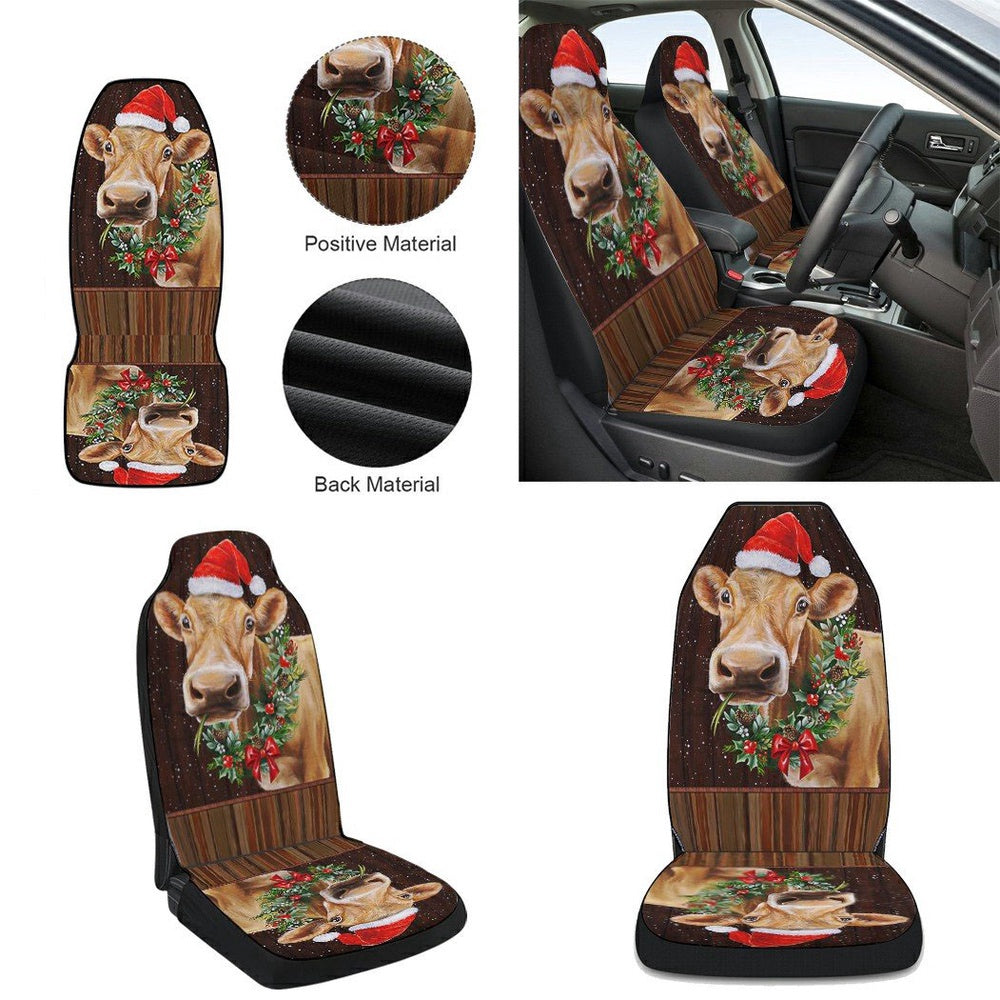 Farm Funny Cow Cattle Christmas Cars Seat Cover, Christmas Car Seat Covers, Car Decor Gift