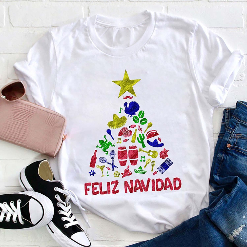 Feliz Navidad Christmas Tree Spanish T Shirt, Merry T Shirt, Unisex Christmas Shirts