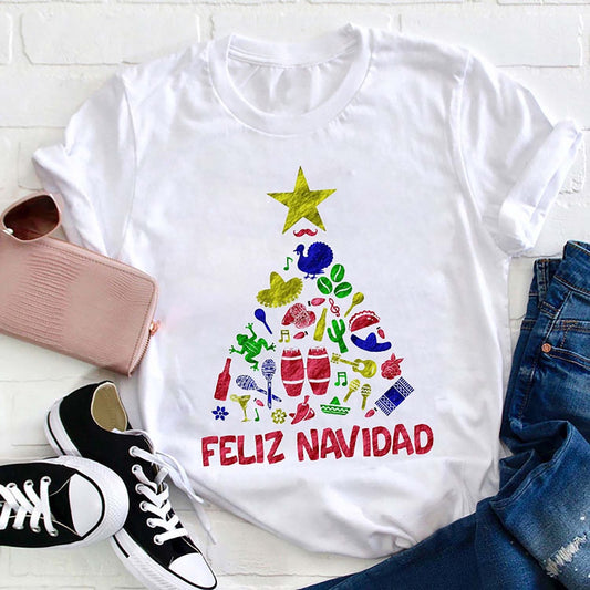 Feliz Navidad Christmas Tree Spanish T Shirt, Merry T Shirt, Unisex Christmas Shirts