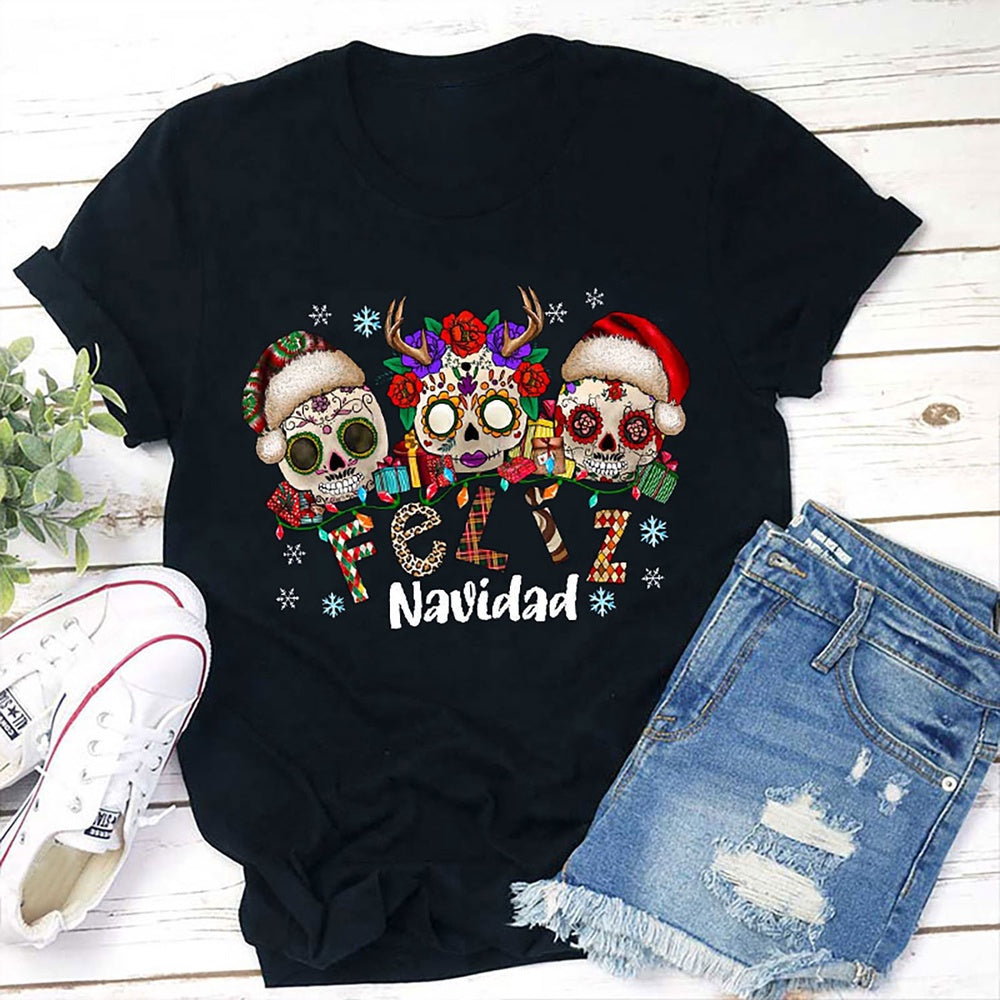Feliz Navidad Cráneo Spanish T Shirt, Merry T Shirt, Unisex Christmas Shirts