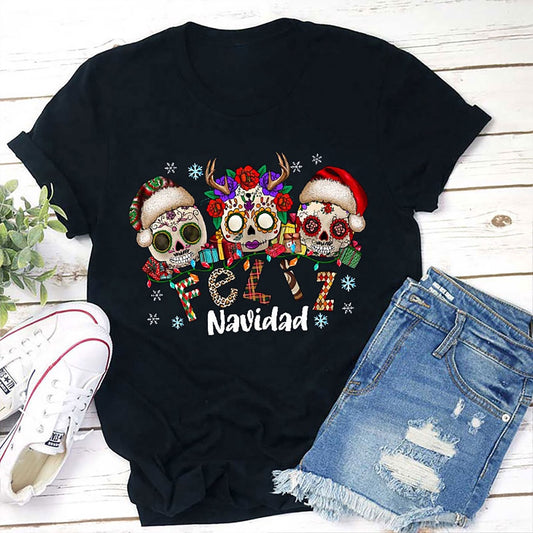 Feliz Navidad Cráneo Spanish T Shirt, Merry T Shirt, Unisex Christmas Shirts