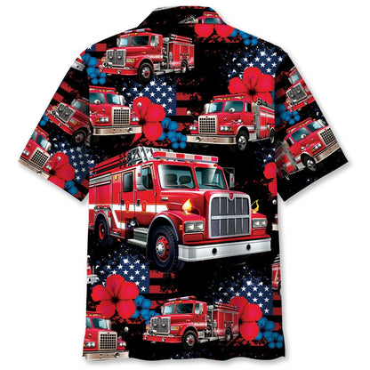 Fire Truck American Hawaiian Shirt, Funny Hawaiian Shirt, Usa Hawaiian Shirt, Vintage Hawaiian Shirts