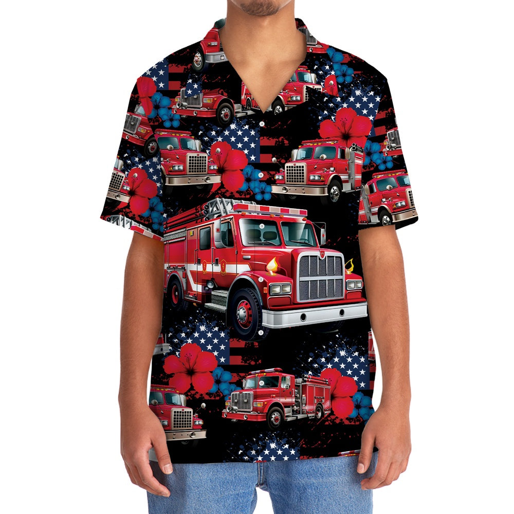 Fire Truck American Hawaiian Shirt, Funny Hawaiian Shirt, Usa Hawaiian Shirt, Vintage Hawaiian Shirts