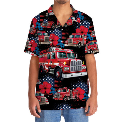 Fire Truck American Hawaiian Shirt, Funny Hawaiian Shirt, Usa Hawaiian Shirt, Vintage Hawaiian Shirts