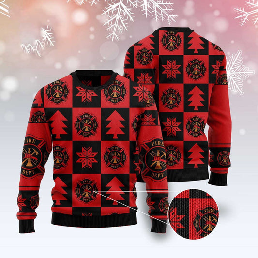 Firefighter Christmas Pattern Ugly Christmas Sweater, Funny Xmas Sweater, Sweater Xmas