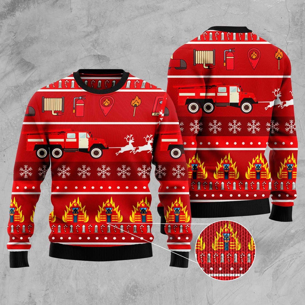 Firefighter Ugly Christmas Sweater, Funny Xmas Sweater, Sweater Xmas