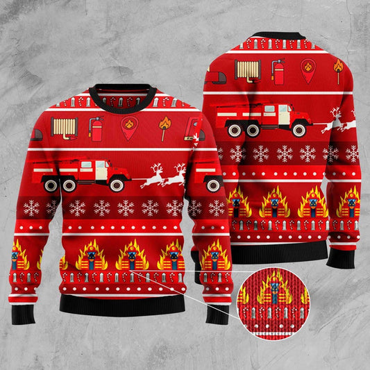 Firefighter Ugly Christmas Sweater, Funny Xmas Sweater, Sweater Xmas