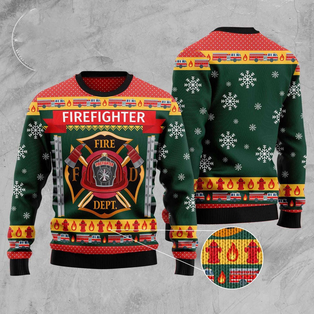 Firefighter Xmas Ugly Christmas Sweater, Funny Xmas Sweater, Sweater Xmas
