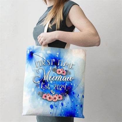 First Time Meemaw 2024 Mothers Day Soon To Be Mom Pregnancy Tote Bag, Women Tote Bag, Canvas Tote Bag, Printed Tote Bag