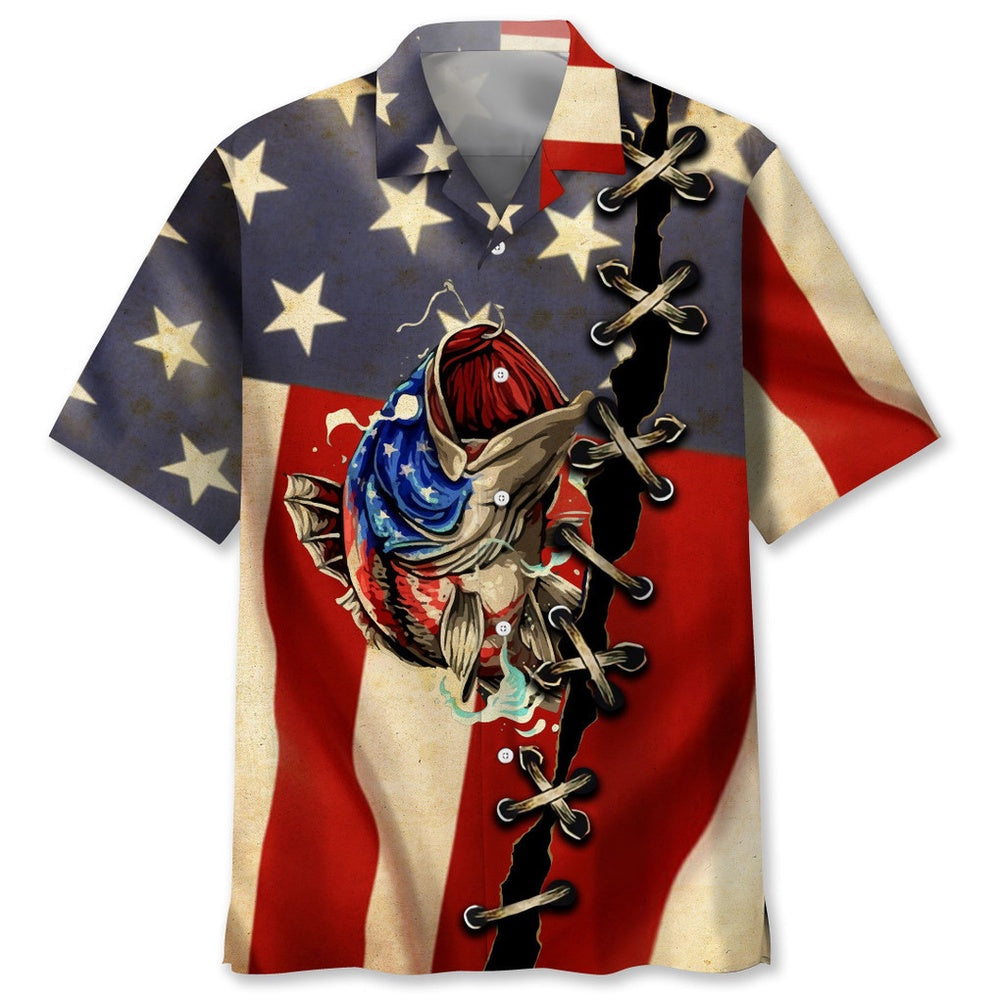 Fishing America Flag Hawaiian Shirt, Funny Hawaiian Shirt, Usa Hawaiian Shirt, Vintage Hawaiian Shirts