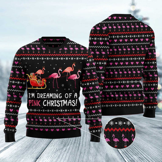 Flamingo I'M Dreaming Of A Pink Christmas Ugly Christmas Sweater, Funny Xmas Sweater, Sweater Xmas
