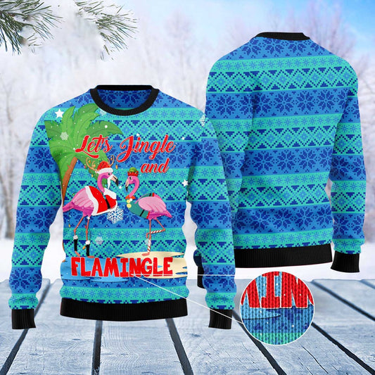 Flamingo Let'S Jingle Ugly Christmas Sweater, Funny Xmas Sweater, Sweater Xmas