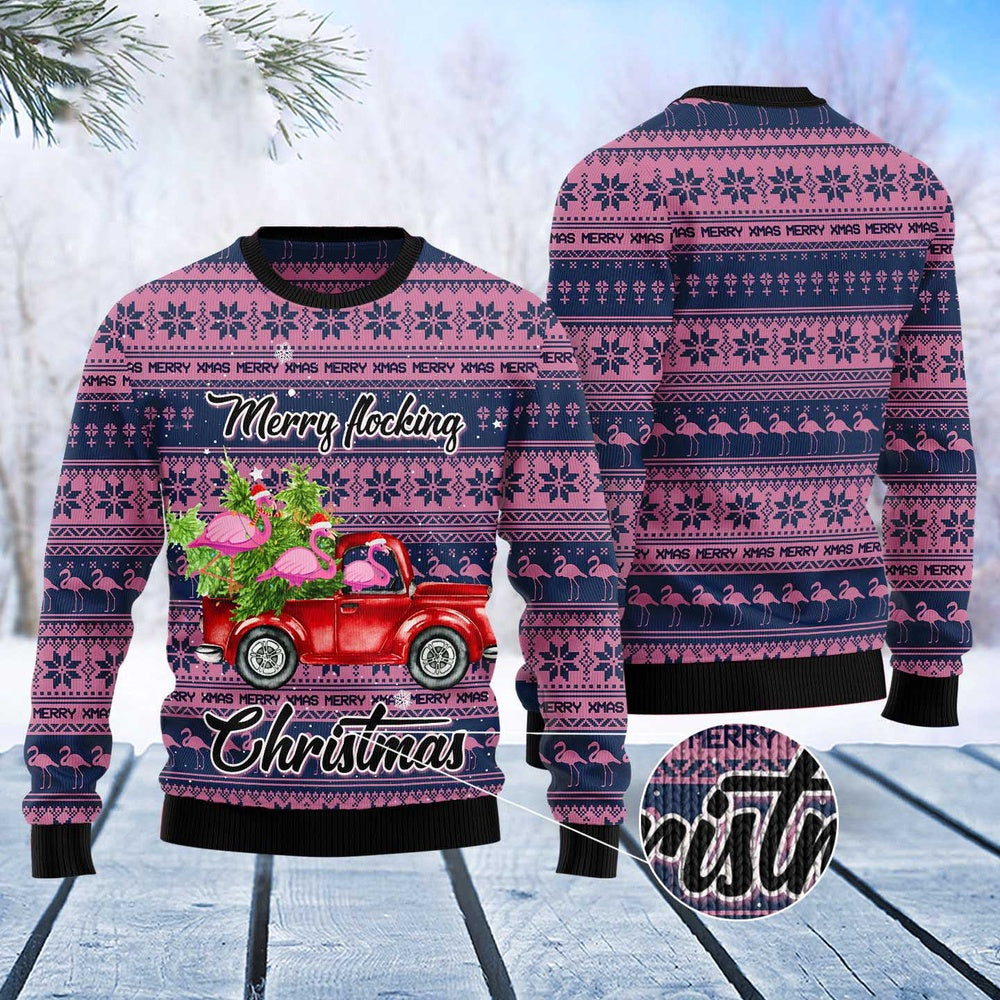 Flamingo Merry Flocking Christmas Ugly Christmas Sweater, Funny Xmas Sweater, Sweater Xmas