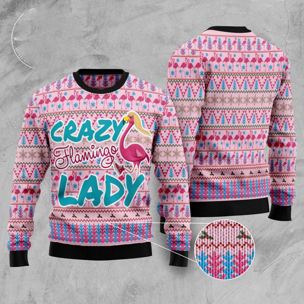 Flamingo Pink Flamingo Lady Ugly Christmas Sweater, Funny Xmas Sweater, Sweater Xmas